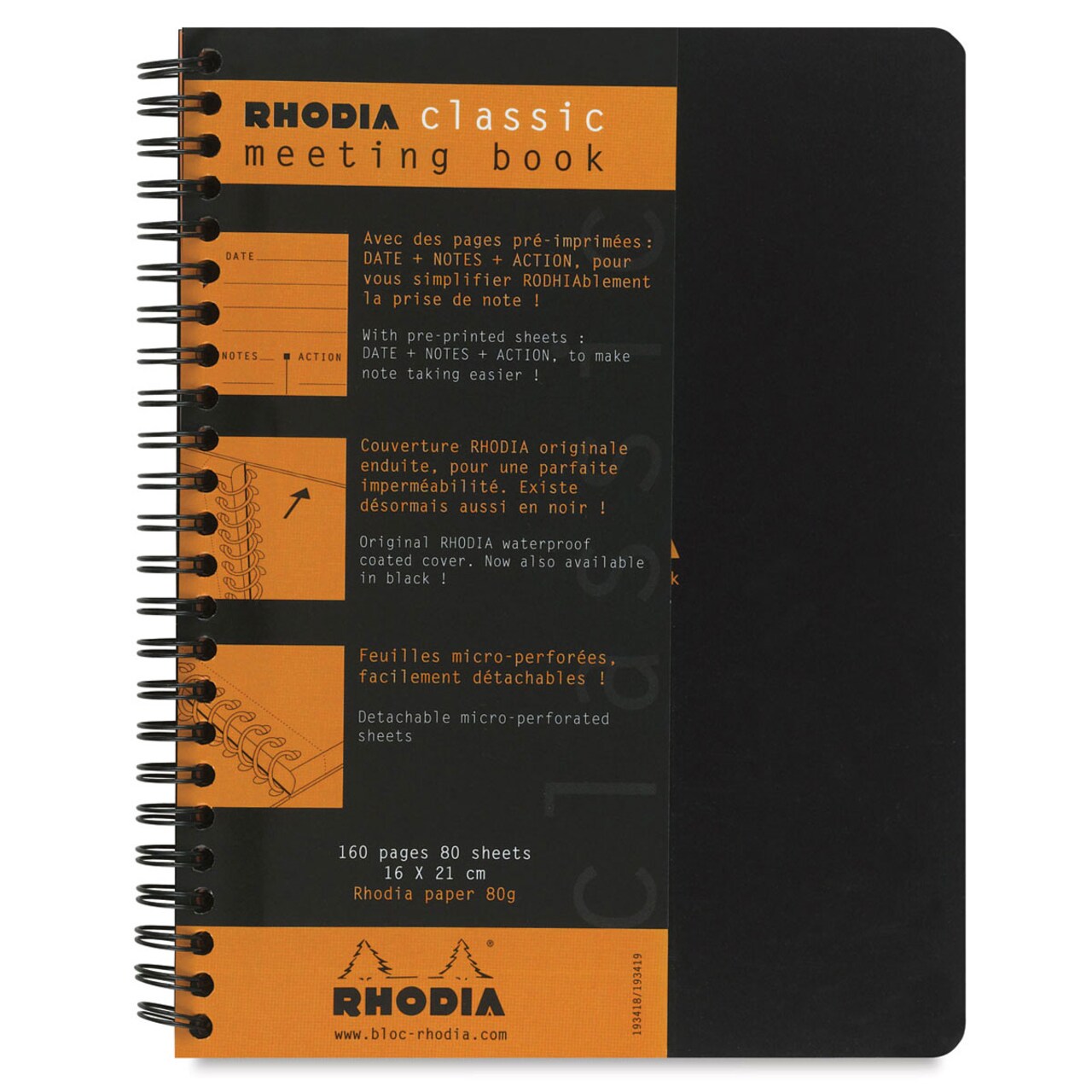 Rhodia Wirebound Meeting Notebook - Black, Lined, 8-1/4" x 6-1/2"